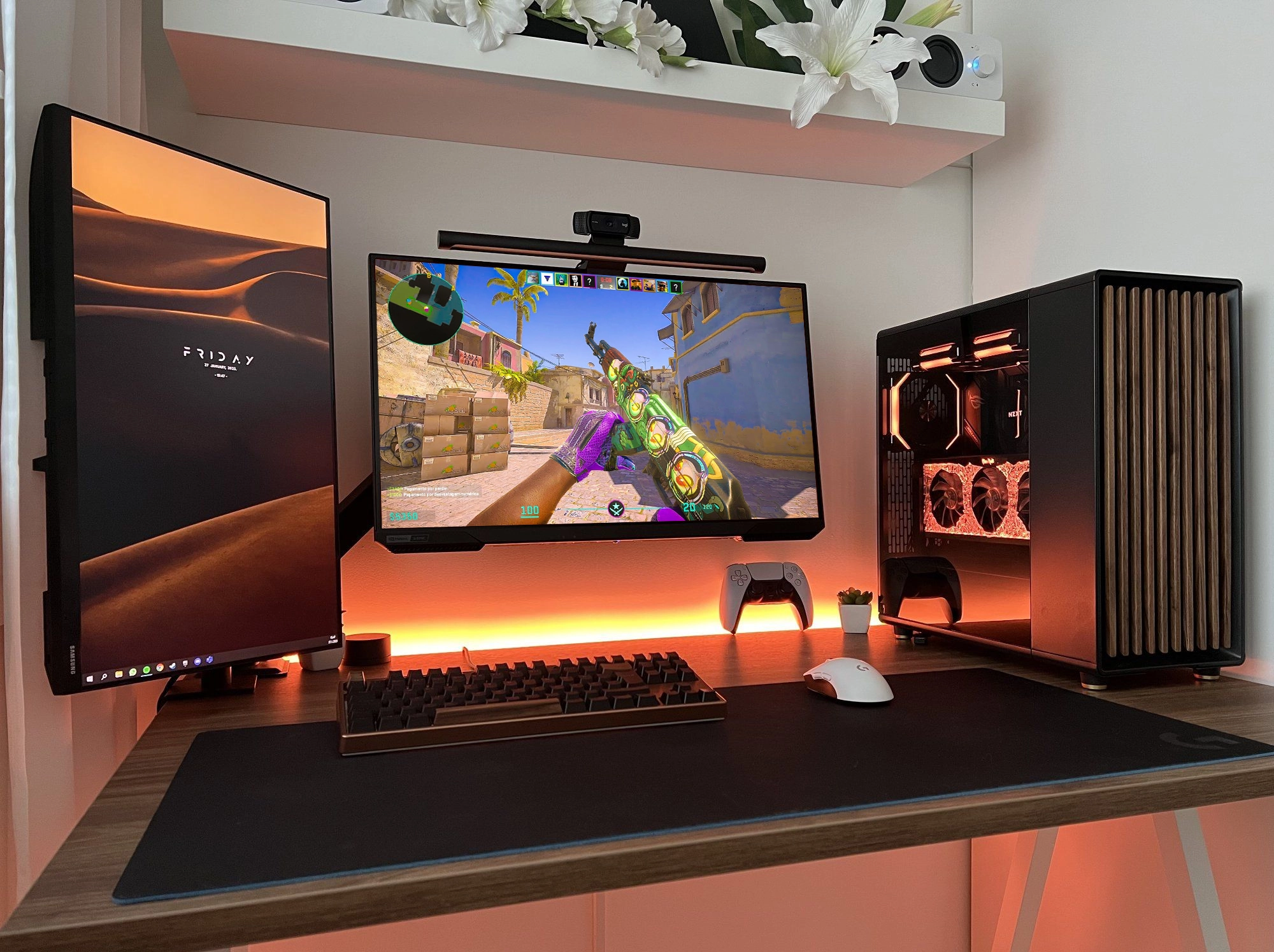 Clean looking gaming desk setup